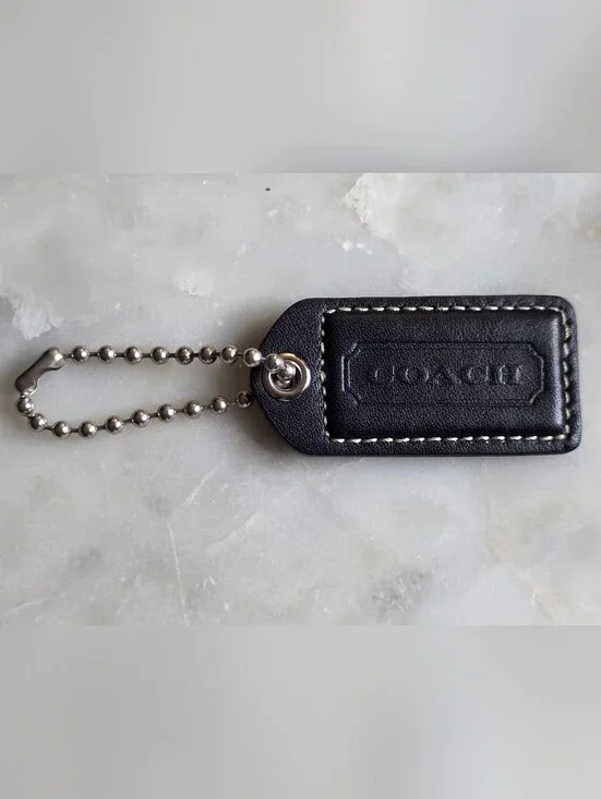 Coach Large Black Leather Hangtag with Silver Ball Chain