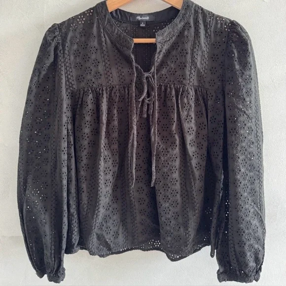Madewell - Black Eyelet Blouse - Size M