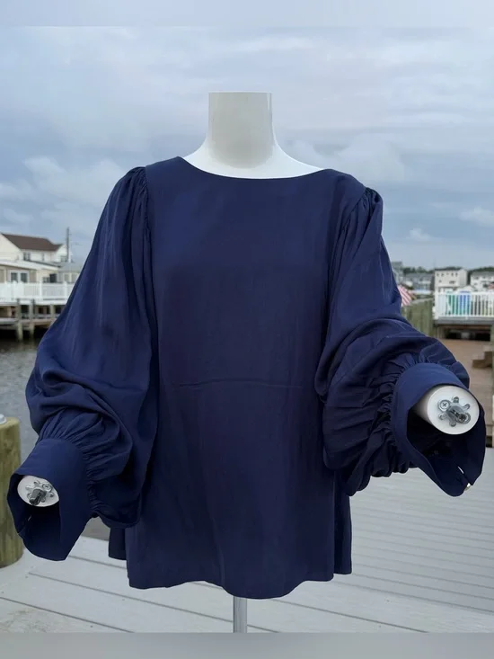 Lilly Pulitzer Navy Blue Puff Sleeve Blouse