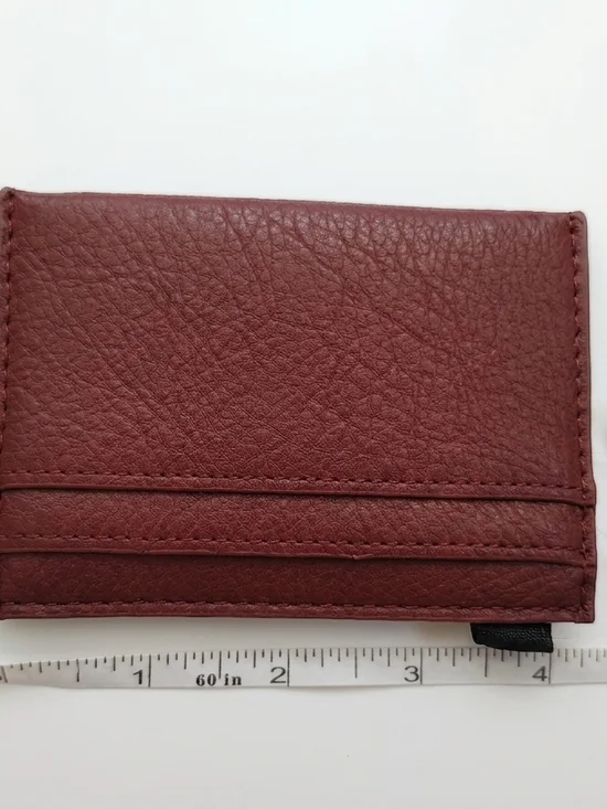 Pebbled Faux‎ Leat6slim Card Case Wallet Burgundy