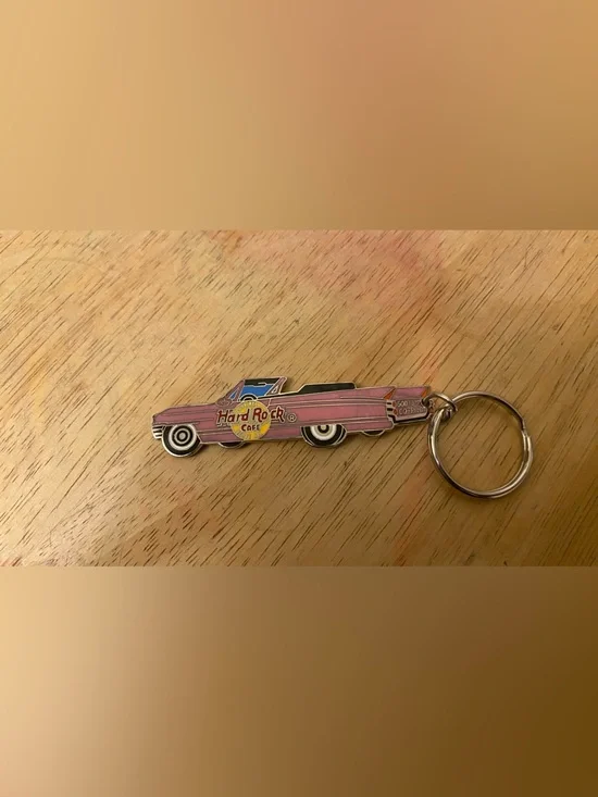 Rare Find! Vintage Hard Rock Cafe Pink Convertible Cadillac Keychain