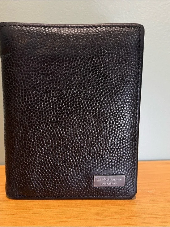 Salvatore Ferragamo Black Pebbled Leather Key & Card Holder