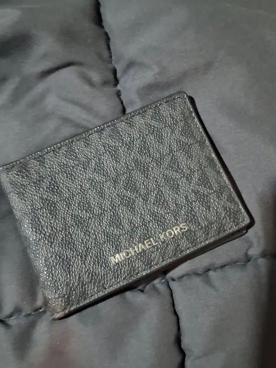 Michael Kors Black Pebbled Leather Card Holder with Gold Logo