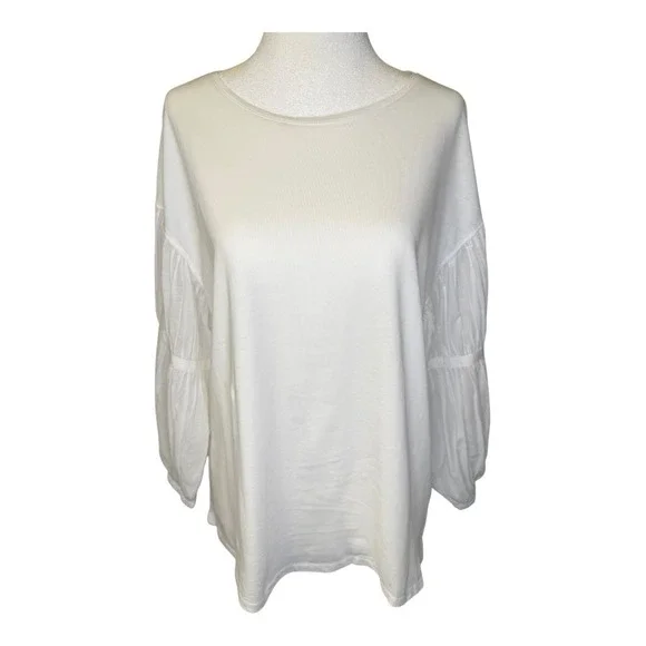 Madewell White‎ Puff-Sleeve Drop-Shoulder Knit Top Size Medium NWT