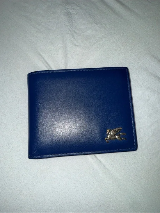 Etro Blue Leather Bifold Wallet with Winged Horse Emblem