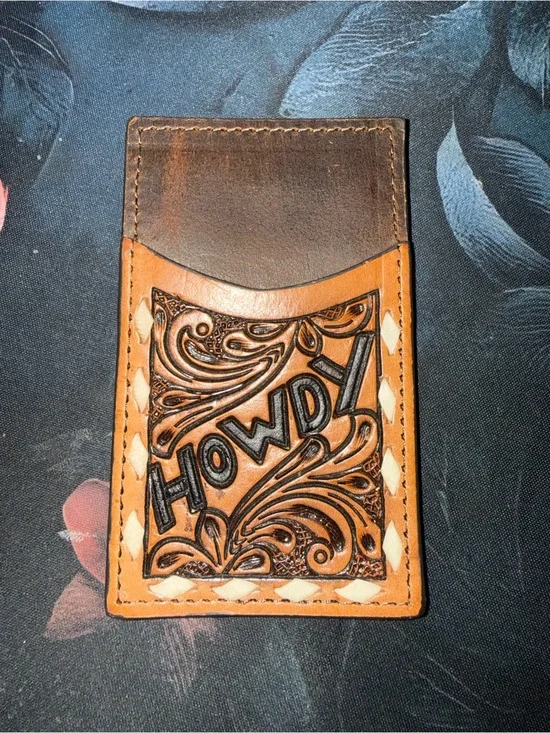 Brown Leather 'Howdy' Card Holder Wallet