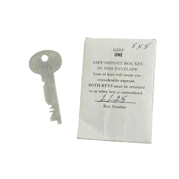 Vintage Sargent & Greenleaf Safe Deposit Box Key 1125 with Original Envelope