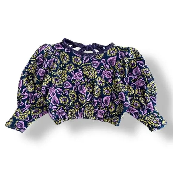 Free People No Ordinary Black Floral Reversible‎ Top Womens Size S Purple Black