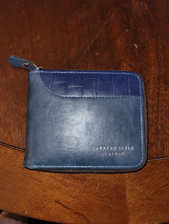 Carrken Style Leather Men’s Blue Zip Wallet.