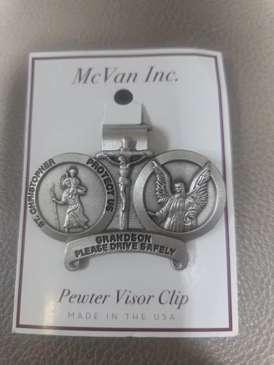 Pewter Visor Clip - Silver 'Grandson Please Drive Safely' Bin X