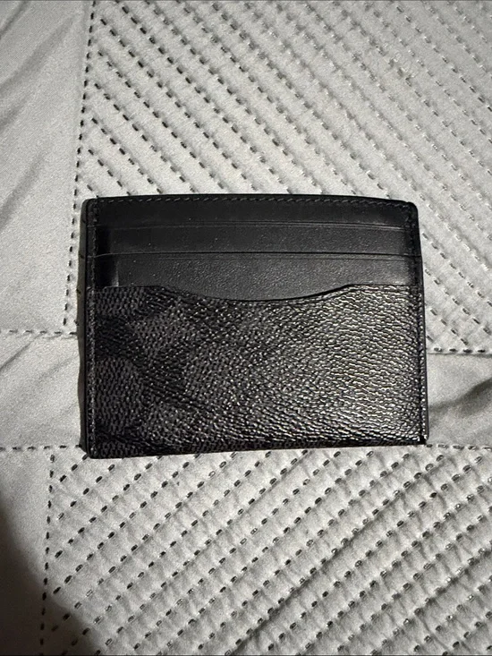 Black Coach New York Leather Card Holder Wallet - Minimal Men's Accessory