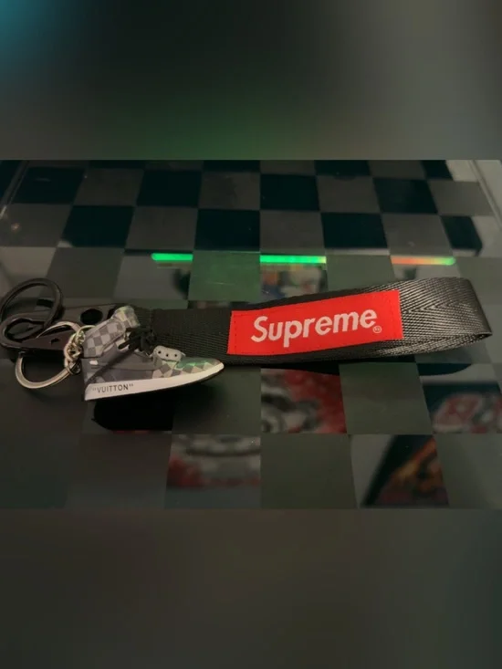 Supreme Black & Red Branded Keychain Lanyard with mini LV Nike charm