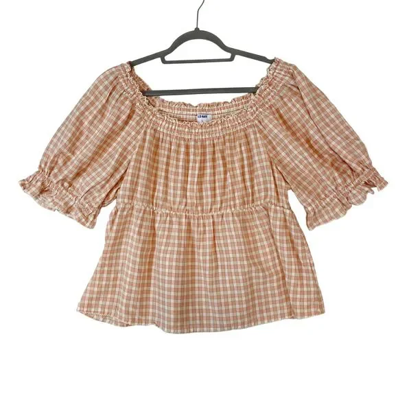 Old Navy Babydoll Top Sz XL Pink Gingham Cottagecore‎ Milkmaid Picnic Smocked