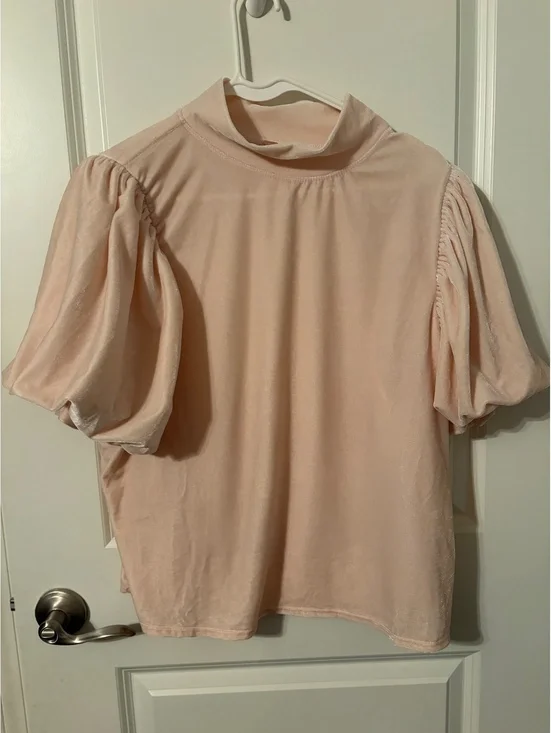Free People XL Pink Velvet Puff Sleeve Top