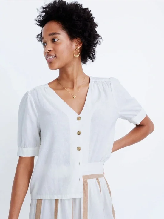 Madewell Linen-Blend Plaza Button-Front Shirt