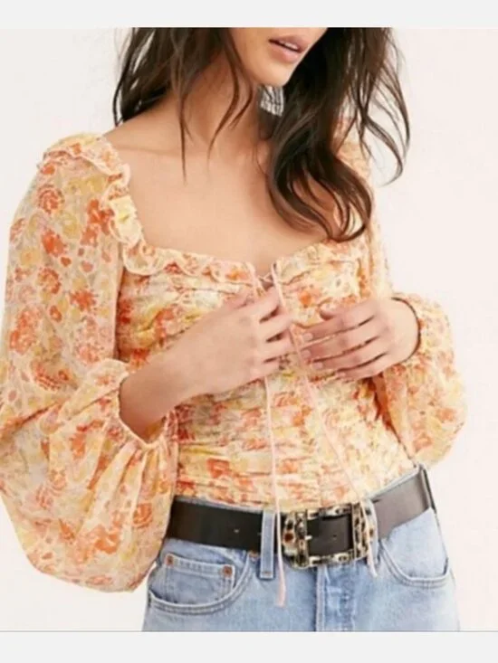 Free People Bohemian Mabel Printed Blouse