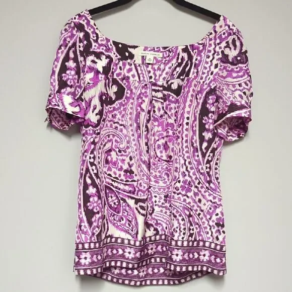 NWT Banana Republic Pink and Purple Smocked Puff Sleeve Blouse
