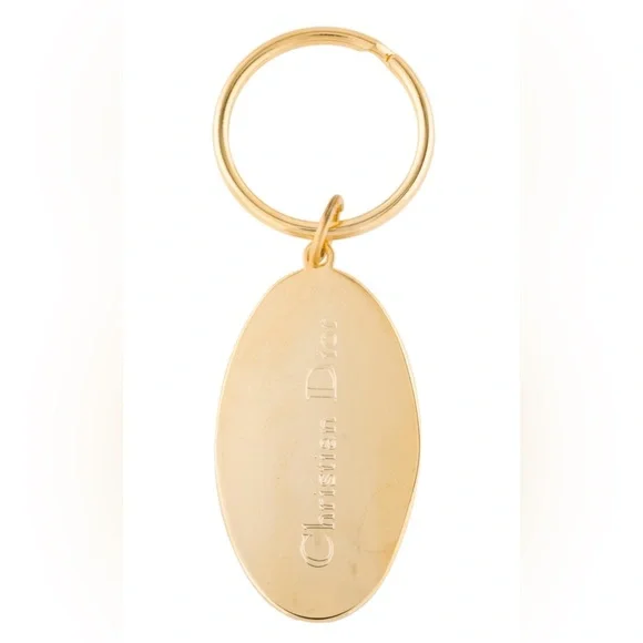 Vintage Christian Dior Designer Luxury Gold Keychain Key Ring Fob Oval RARE HTF