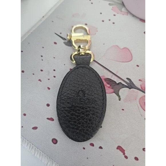 OMEGA Watch Keyring - Bag Charm - Full Grain Leather - Gold Clip