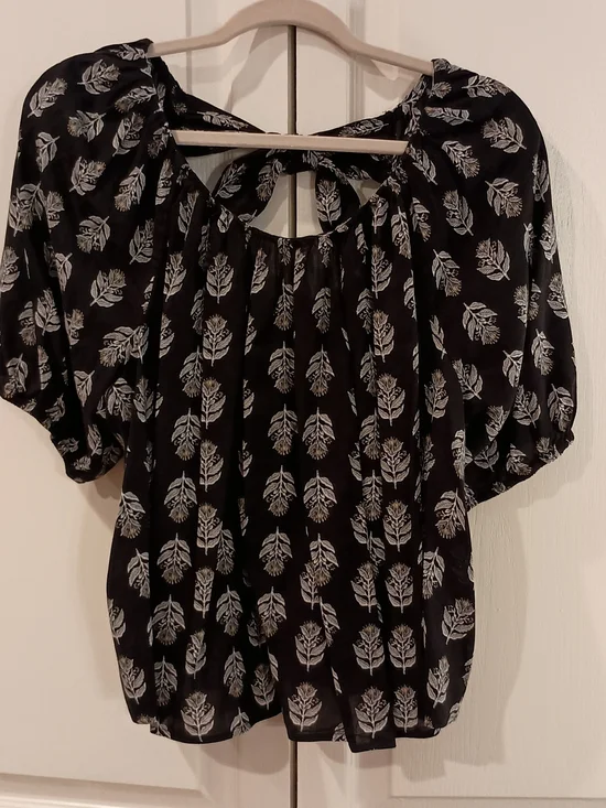 Old Navy Black Blouse with White Leaf Print