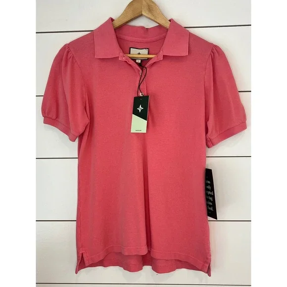 NWT Tuckernuck Pink Polo women's small clean girl gold preppy soft girl