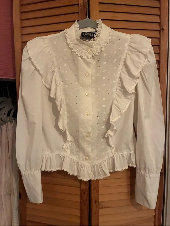 One of a kind Ruffle Eyelet Blouse Vintage Blouse