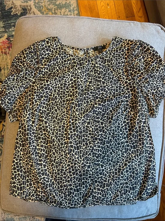 J. Crew Leopard Print Puff Sleeve Blouse in Black and Tan