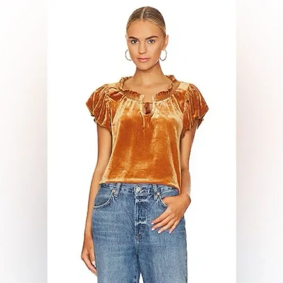 NWT Free People Terese Velvet Top in Pumpkin Pie | size XS