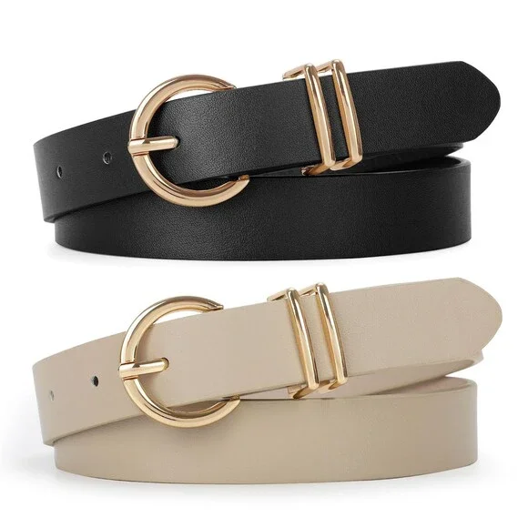 VONMELLI Girls Leather Belts 2-Pack Black Beige Small - NWOT