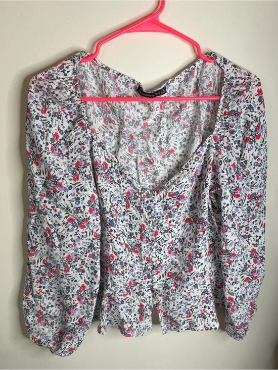 Abercrombie & Fitch White Floral Puff Sleeve Blouse