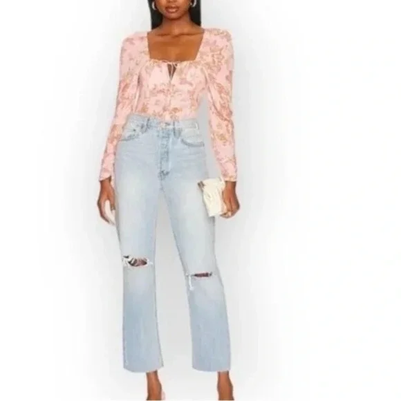 Free People Hilary Floral Crop top pink combo Size Medium