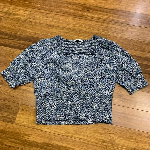 Abercrombie‎ Fitch Womens Smocked V Neck Floral Puff Sleeve Crop Top Size Small