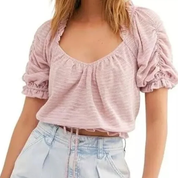 Free People Ruched Puff Sleeve Dorothy Top