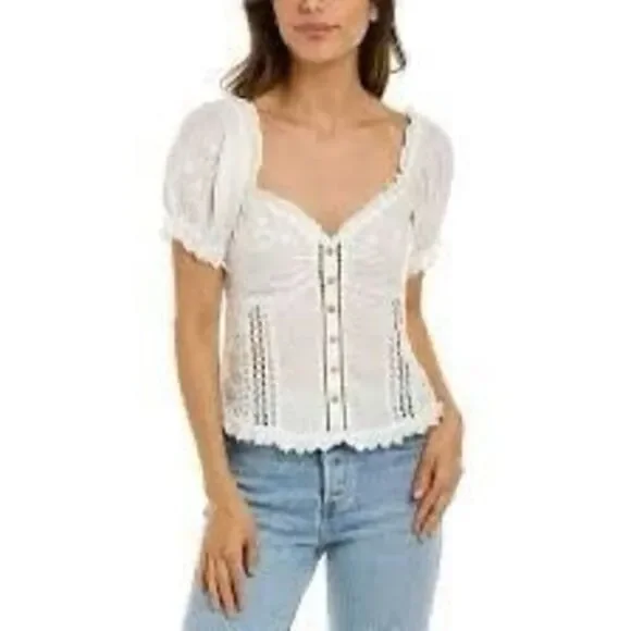 LoveShackFancy White Embroidered Floral Tellaro Victorian Bryant Top Size 6