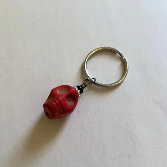 Red Halloween Mini Skull Keychain Key Ring Handmade Accessories
