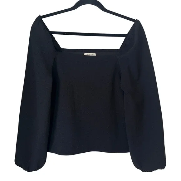 Madewell Square-Neck‎ Puff Long Sleeve Top Black Sz S