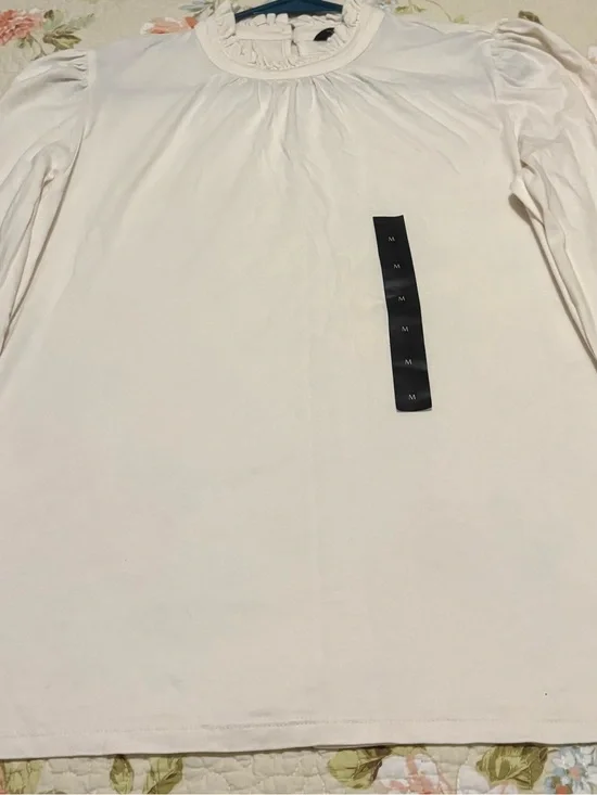BANANA REPUBLIC Stretch-Cotton Puff-Sleeve Top NWT Cream White  - Size Medium