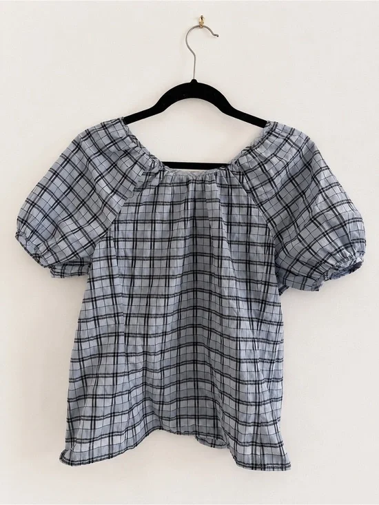 J.Crew Lot of 2 Plaid Puff Sleeve Peasant Blouses Women’s