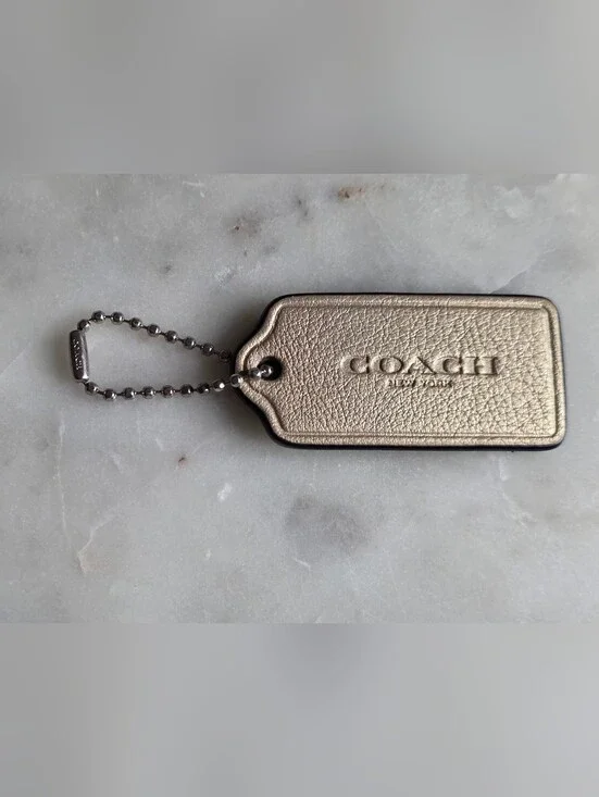 Authentic COACH Metallic Gold Leather Hangtag W/ Silver Chain