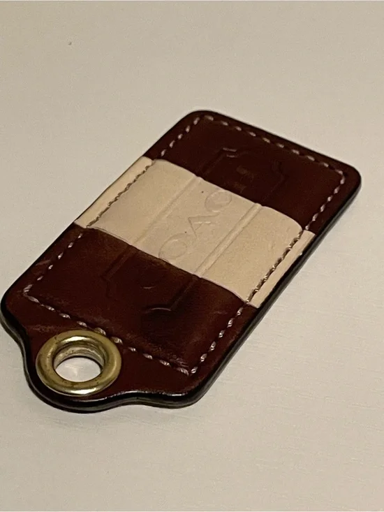 Authentic Coach Leather Key Fob with Contrast Strap - Brown & Cream