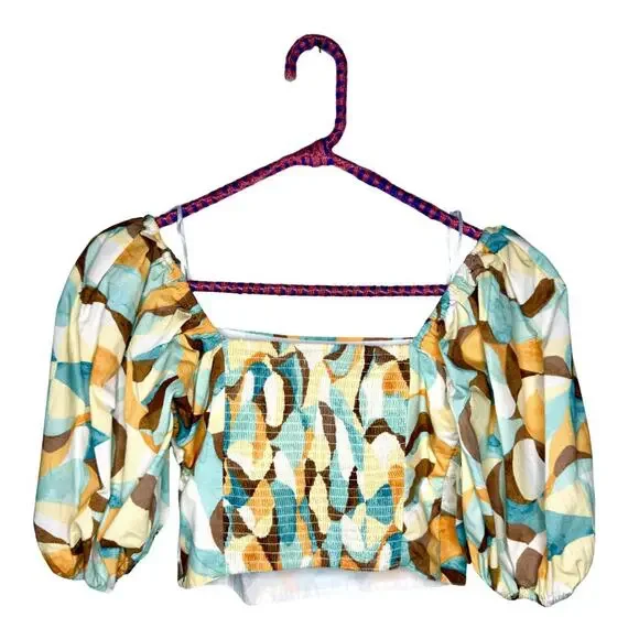 Abercrombie & Fitch Geometric Puff Sleeve Crop Top - Size Small