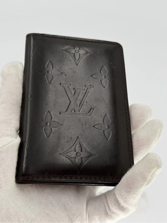 Louis Vuitton Matte Embossed Monogram Graphite Leather Card Holder w/Entrupy COA