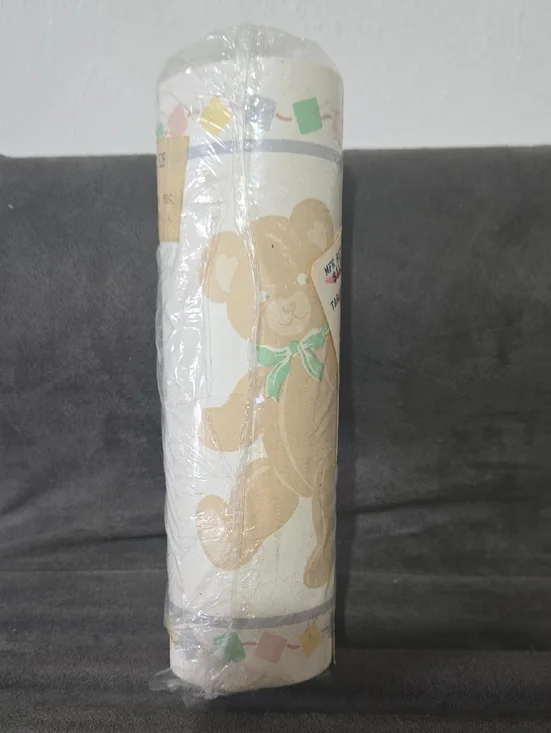 White Teddy Bear Wallpaper Border with Green Accents