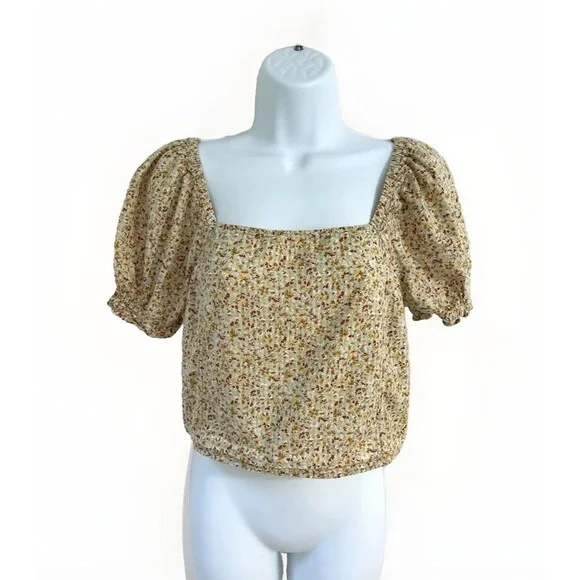 Madewell Hopewell Crop Top Size S Puff Sleeve Cottage Garden Women's Floral