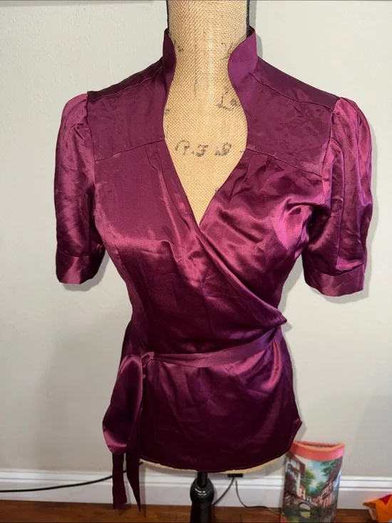 Banana Republic Plum Purple Satin Wrap Blouse