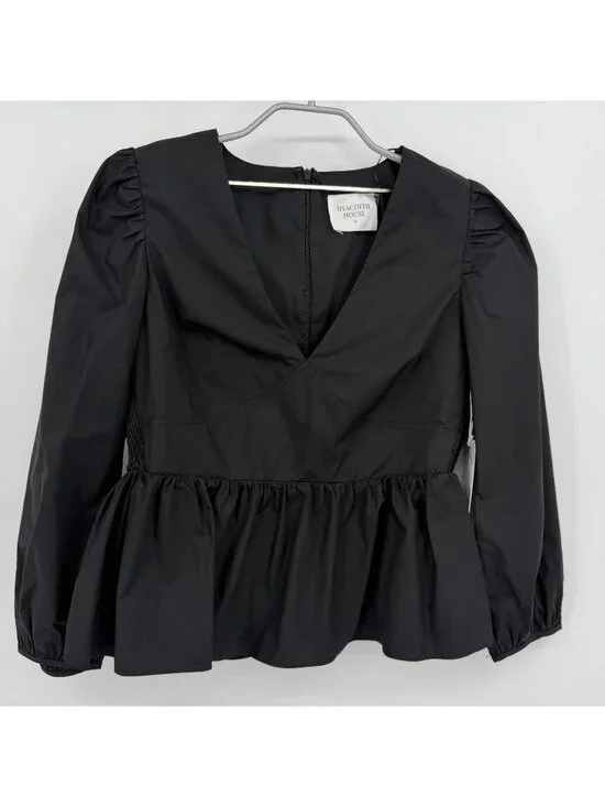 Hyacinth House by Tuckernuck Black Puff Sleeve Elaina Blouse size M Medium NWT