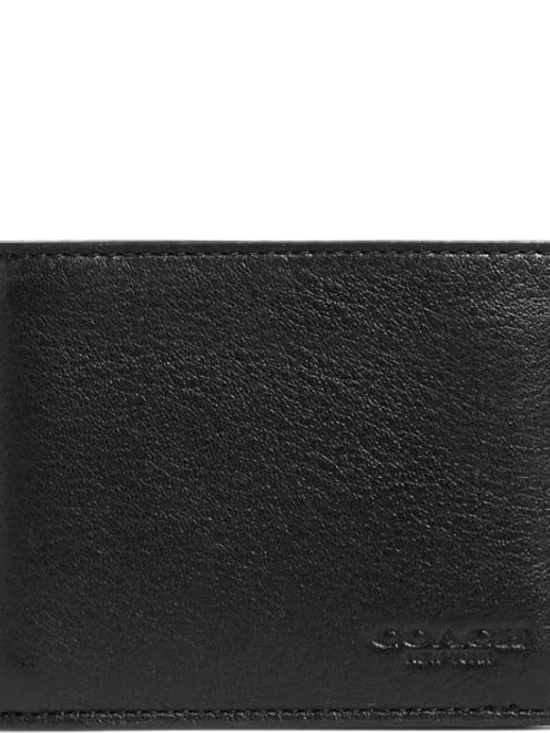 Coach Black Leather Slim Wallet with Embossed Logo
