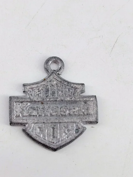 Vintage Kawasaki Bar & Shield Logo Metal Charm Pendant Keychain Fob