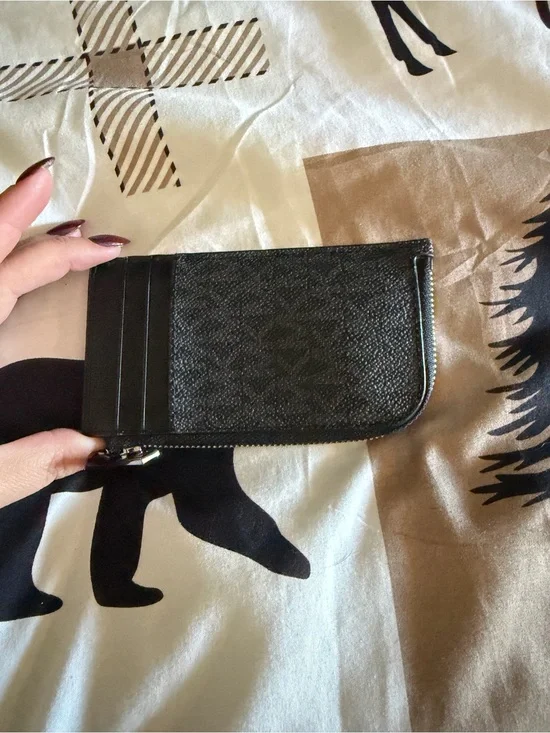 Michael Kors Black Leather Zip Card Holder Wallet