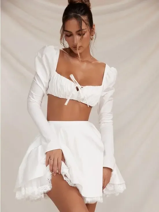 House of CB Shira White Puff Sleeve Top XS